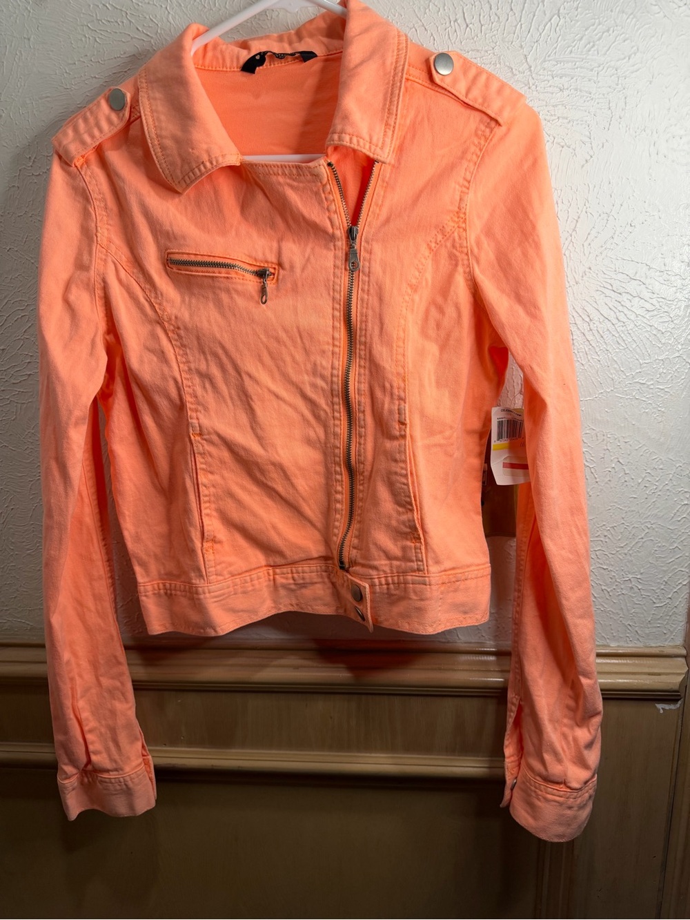 Celebrity Pink Neon Orange Moto Jacket